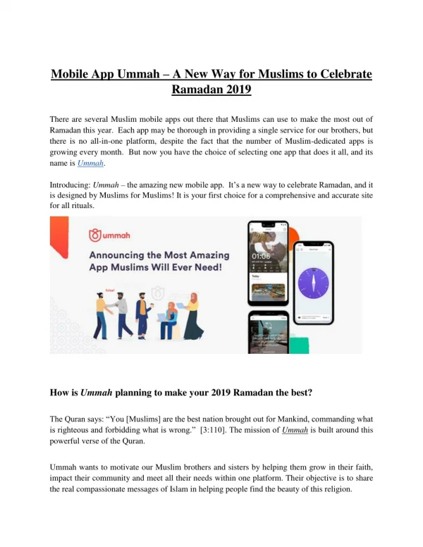 Mobile App Ummah – A New Way for Muslims to Celebrate Ramadan 2019