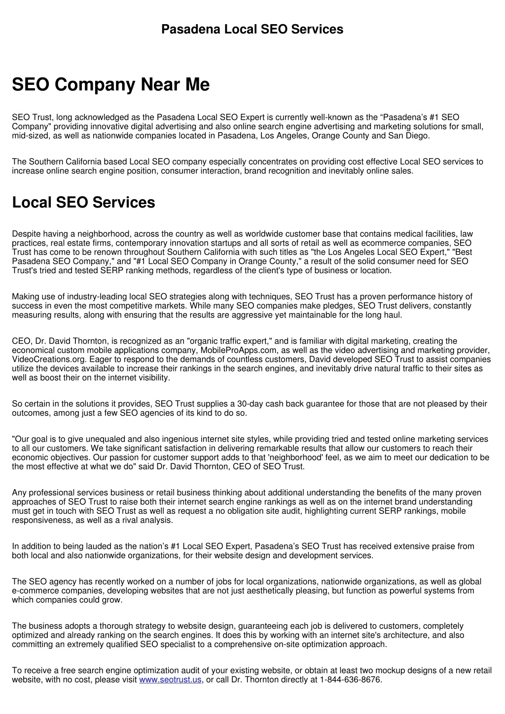 pasadena local seo services