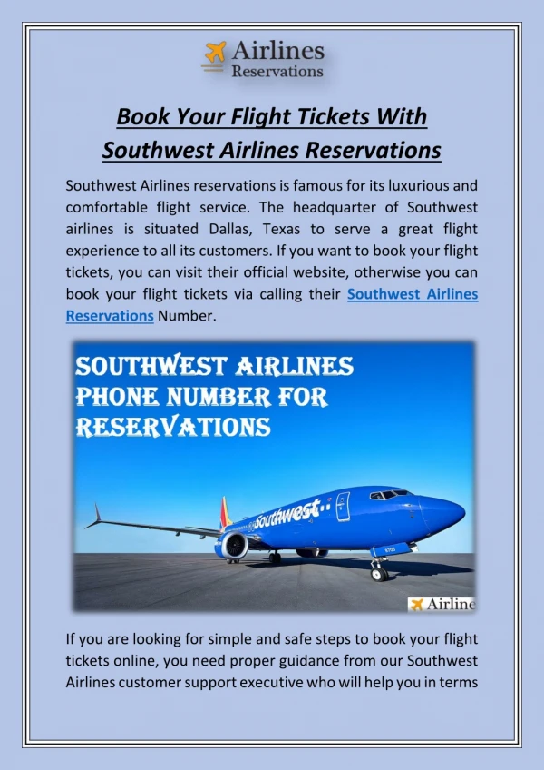 Book Your Flight Tickets With Southwest Airlines Reservations