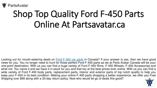 Shop Top Notch Ford F-450 Parts and Accessories Online at Partsavatar.ca