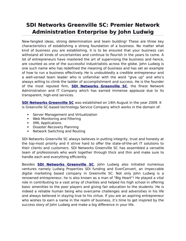 SDI Networks Greenville SC: Premier Network Administration Enterprise by John Ludwig