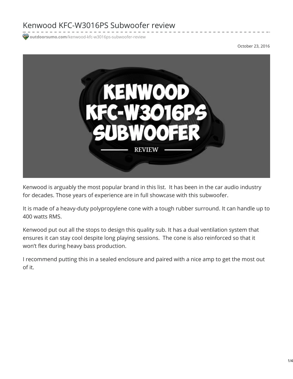 kenwood kfc w3016ps subwoofer review