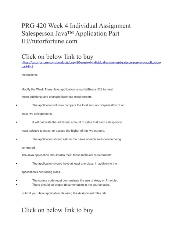 PRG 420 Week 4 Individual Assignment Salesperson Java™ Application Part III//tutorfortune.com