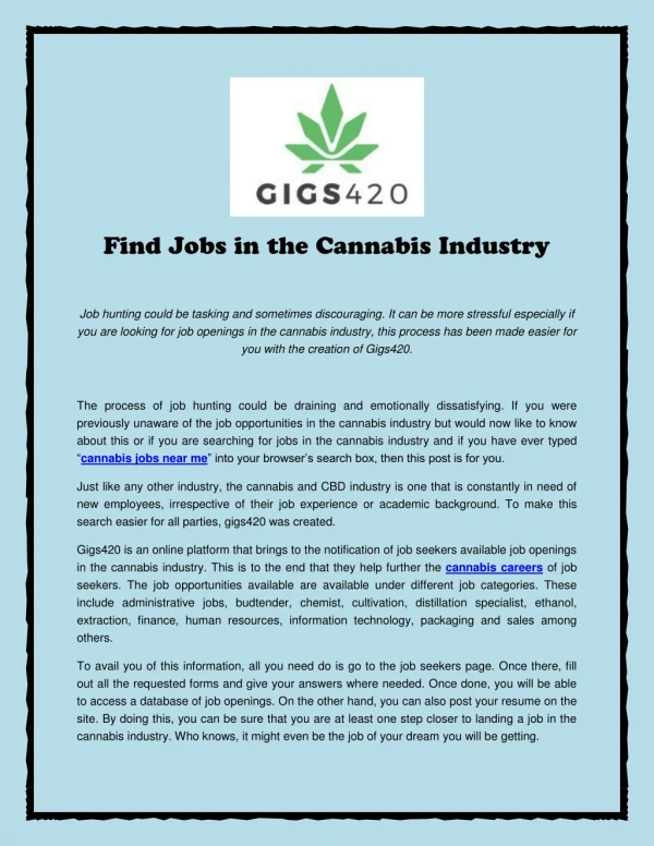 Find Jobs in the Cannabis Industry