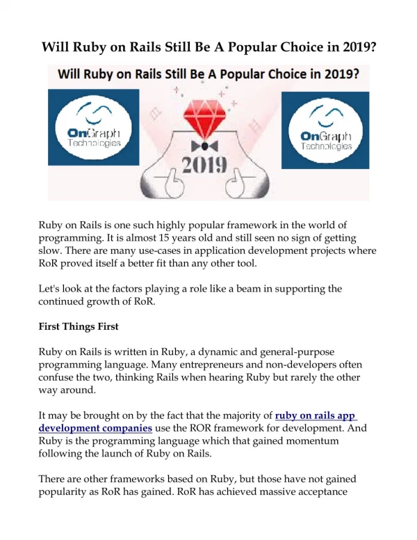 Will Ruby on Rails Still Be A Popular Choice in 2019?