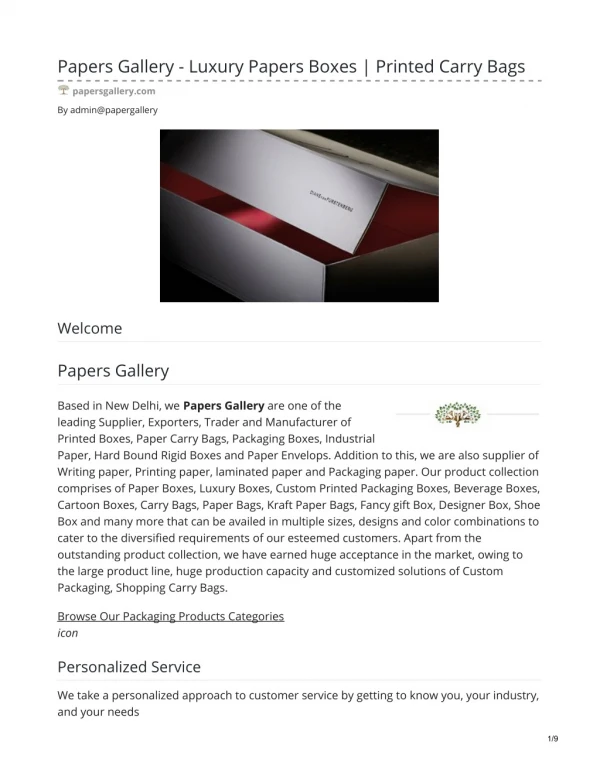 Papers Gallery - Papers Boxes and Printed Carry Bags in India