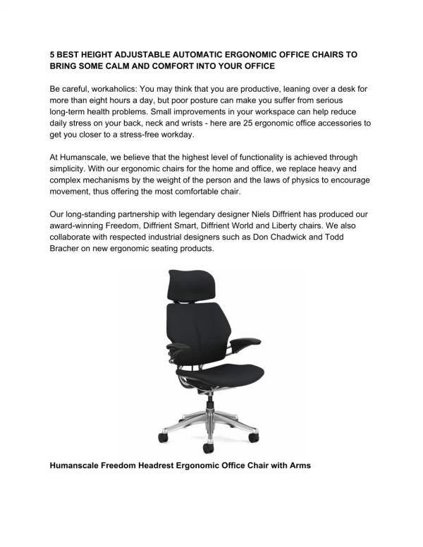 Ergonomics Chair | Best Office Chair For Lower Back Pain | Humanscale India