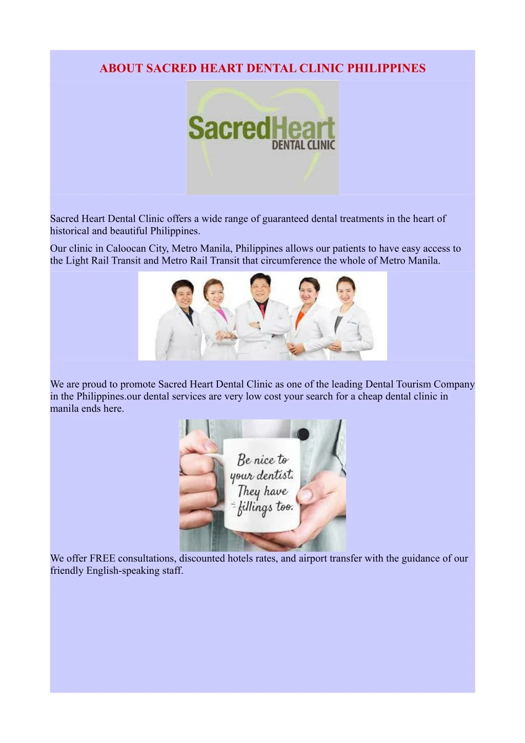 about sacred heart dental clinic philippines