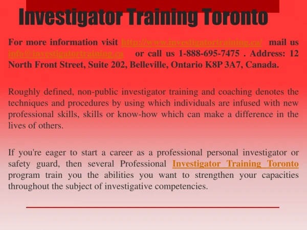 Investigator Training Toronto