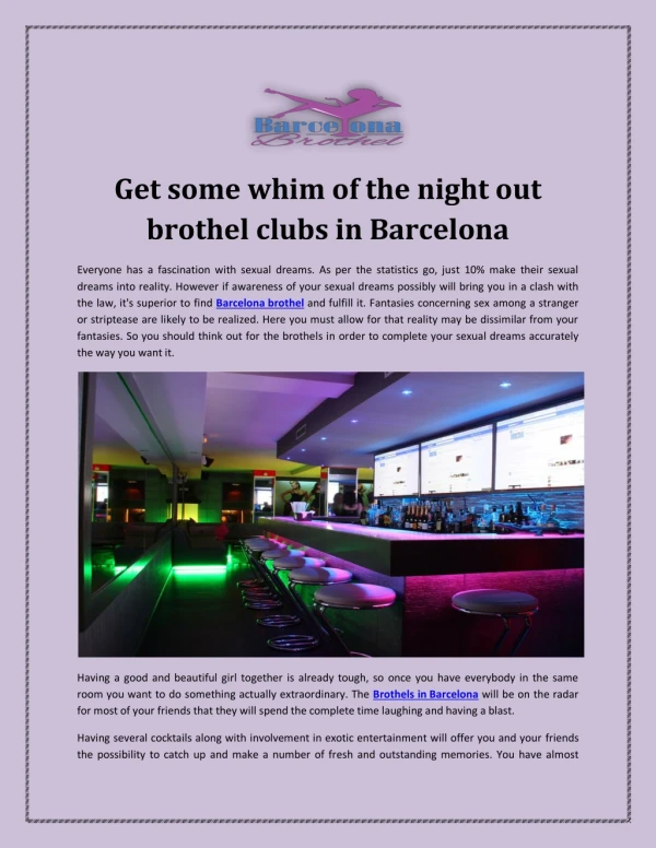 Get some whim of the night out brothel clubs in Barcelona