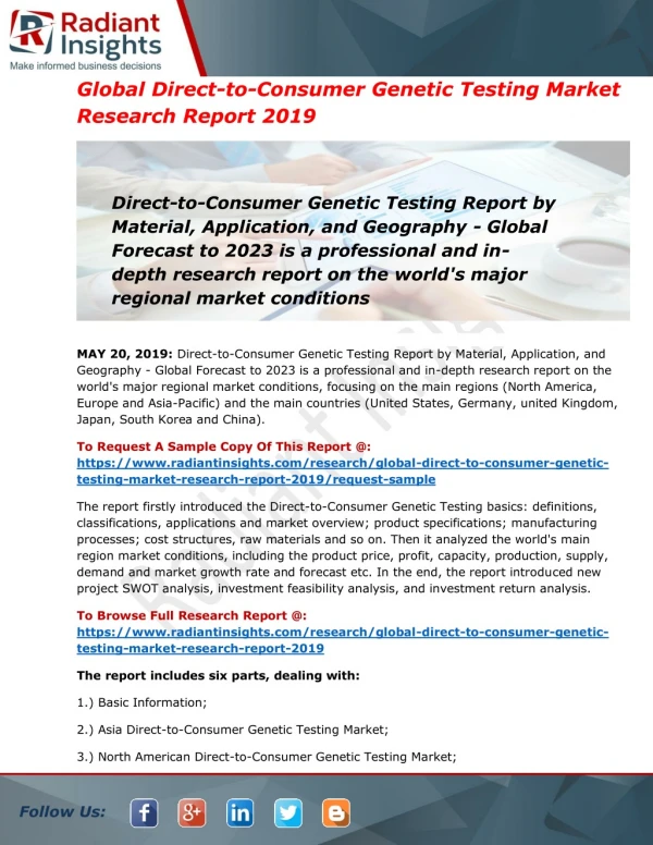 Direct-to-Consumer Genetic Testing Market 2019 to 2023 with Strategic Trends Growth