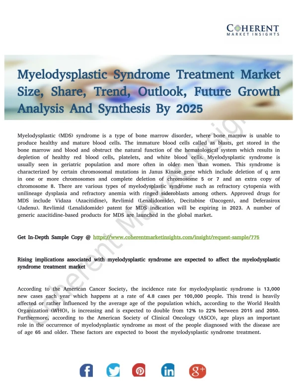 Myelodysplastic Syndrome Treatment Market Scenario With Impact Of Drivers And Challenges 2025