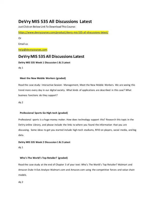 devry mis 535 all discussions latest just click