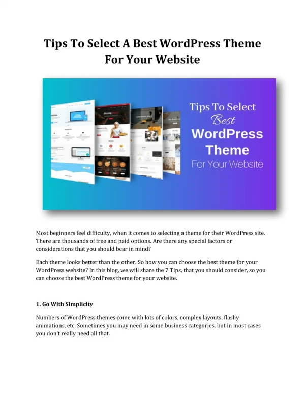 Tips To Select A Best WordPress Theme For Your Website
