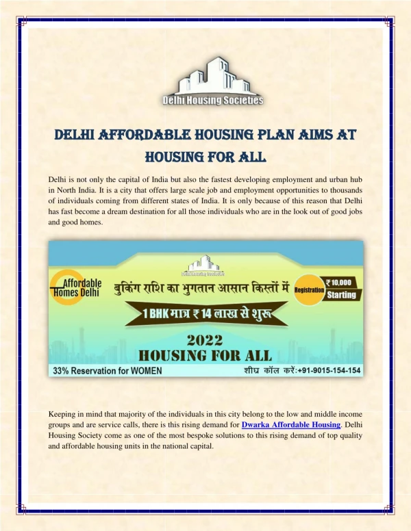 Delhi Affordable Housing Plan Aims at Housing For All
