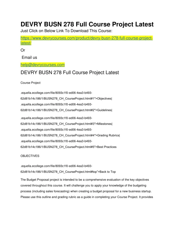 DEVRY BUSN 278 Full Course Project Latest