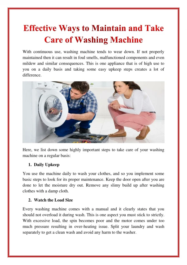 Effective Ways to Maintain and Take Care of Washing Machine