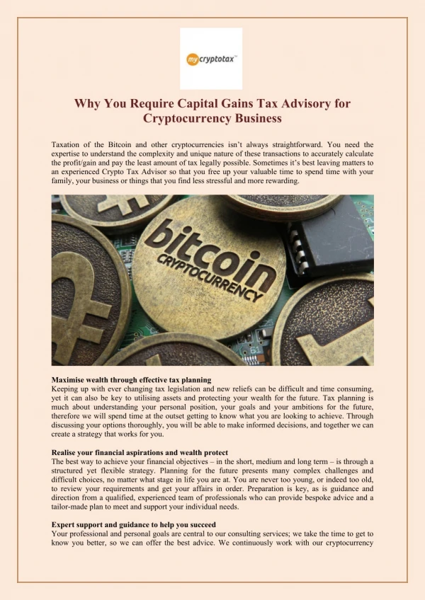 Why You Require Capital Gains Tax Advisory for Cryptocurrency Business