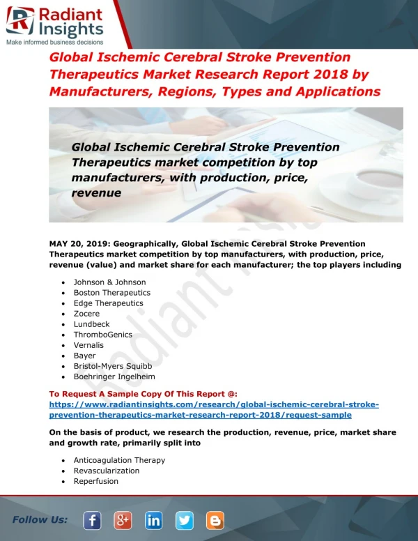 Ischemic Cerebral Stroke Prevention Therapeutics Market Overview by Trend & Forecast to 2024