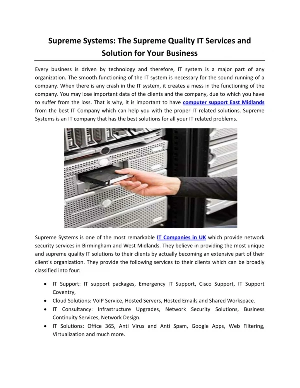 Supreme Systems: The Supreme Quality IT Services and Solution for Your Business