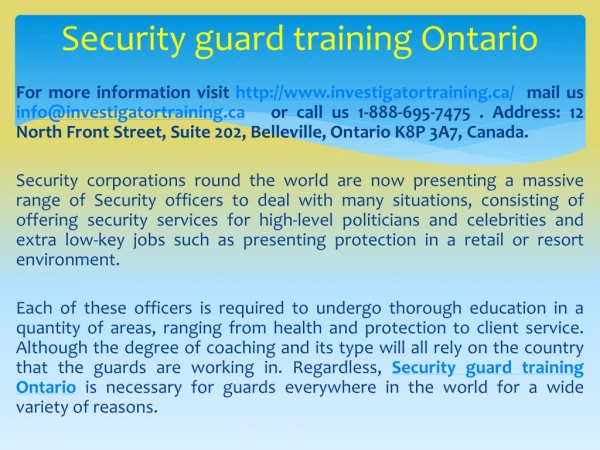 Security guard training Ontario