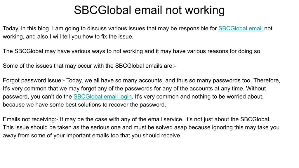 sbcglobal email not working