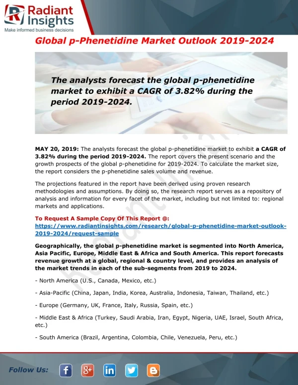 P-Phenetidine Market Size, Shares, Regions, Trends & Forecast 2019 to 2024