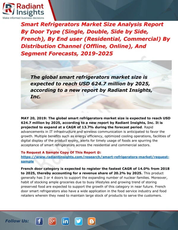 Smart Refrigerators Market to Witness Huge Growth by 2025| Key Players-Samsung, Siemens