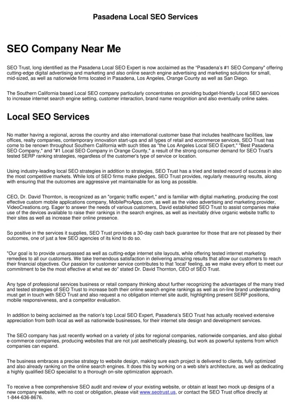 pasadena local seo services