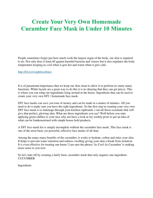 Create Your Very Own Homemade Cucumber Face Mask in Under 10 Minutes