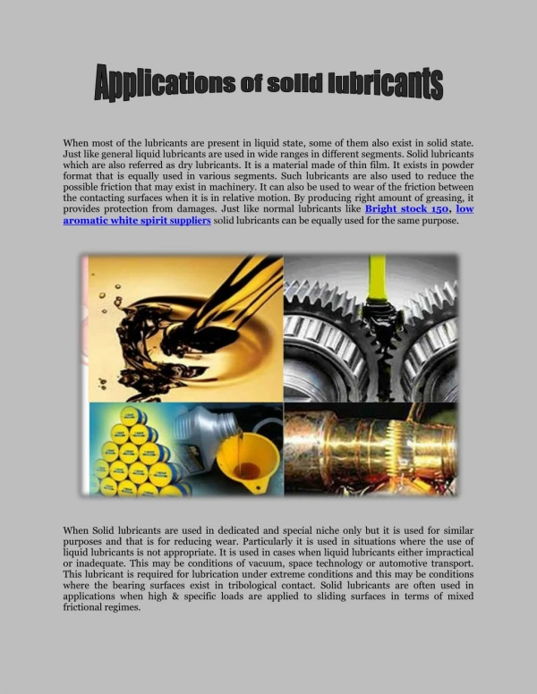 Applications of solid lubricants