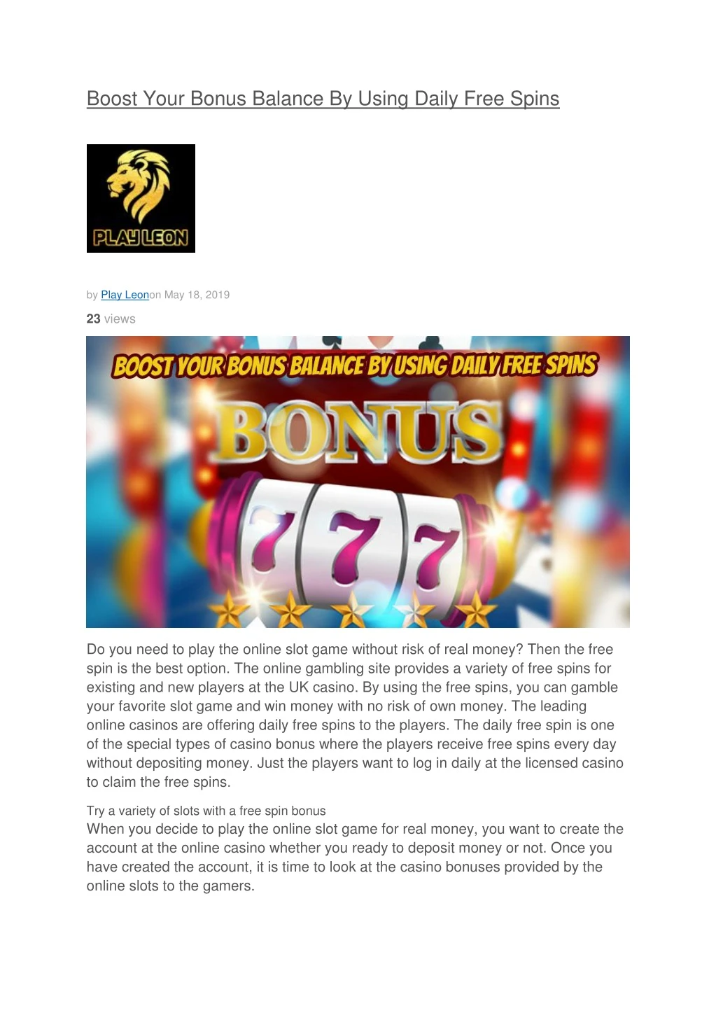 boost your bonus balance by using daily free spins
