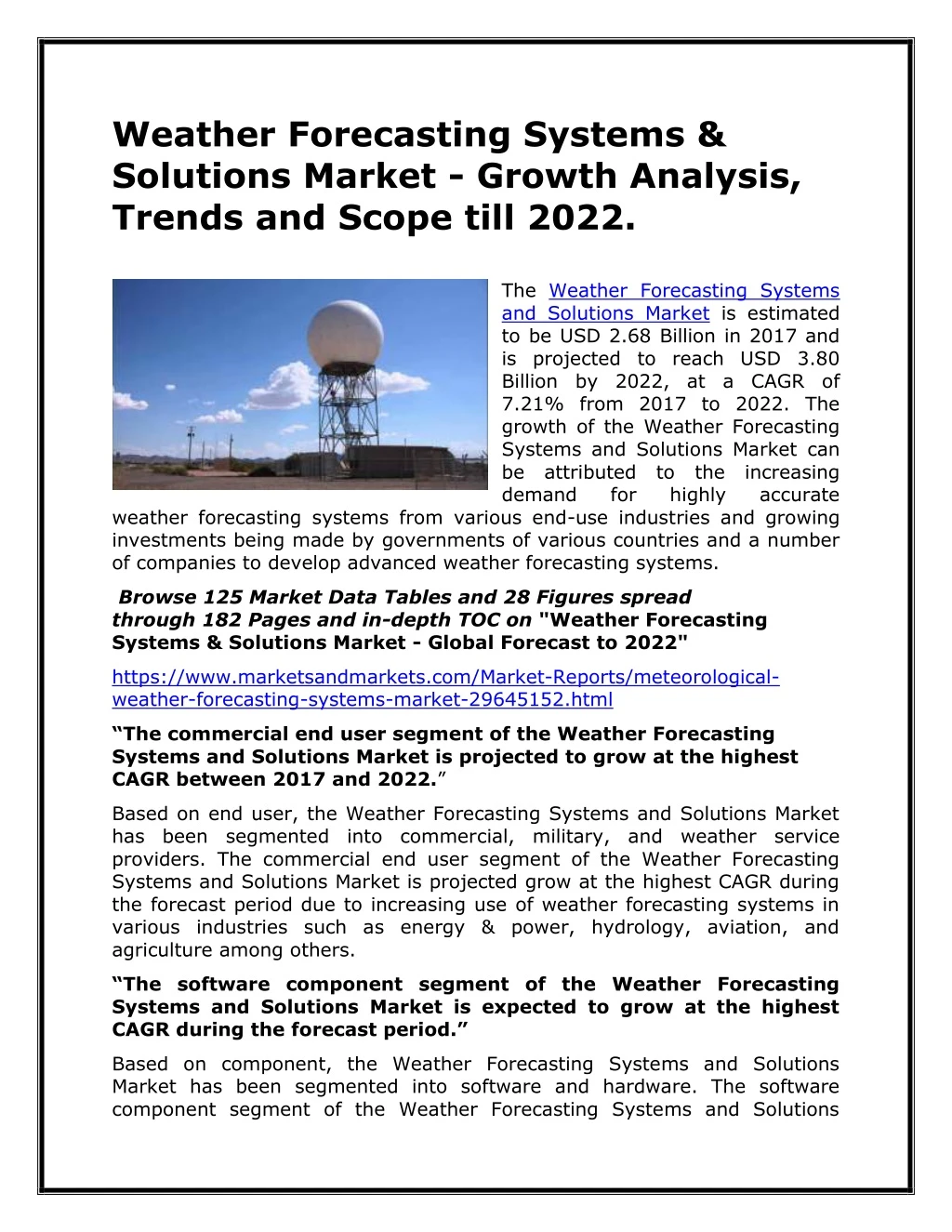 weather forecasting systems solutions market