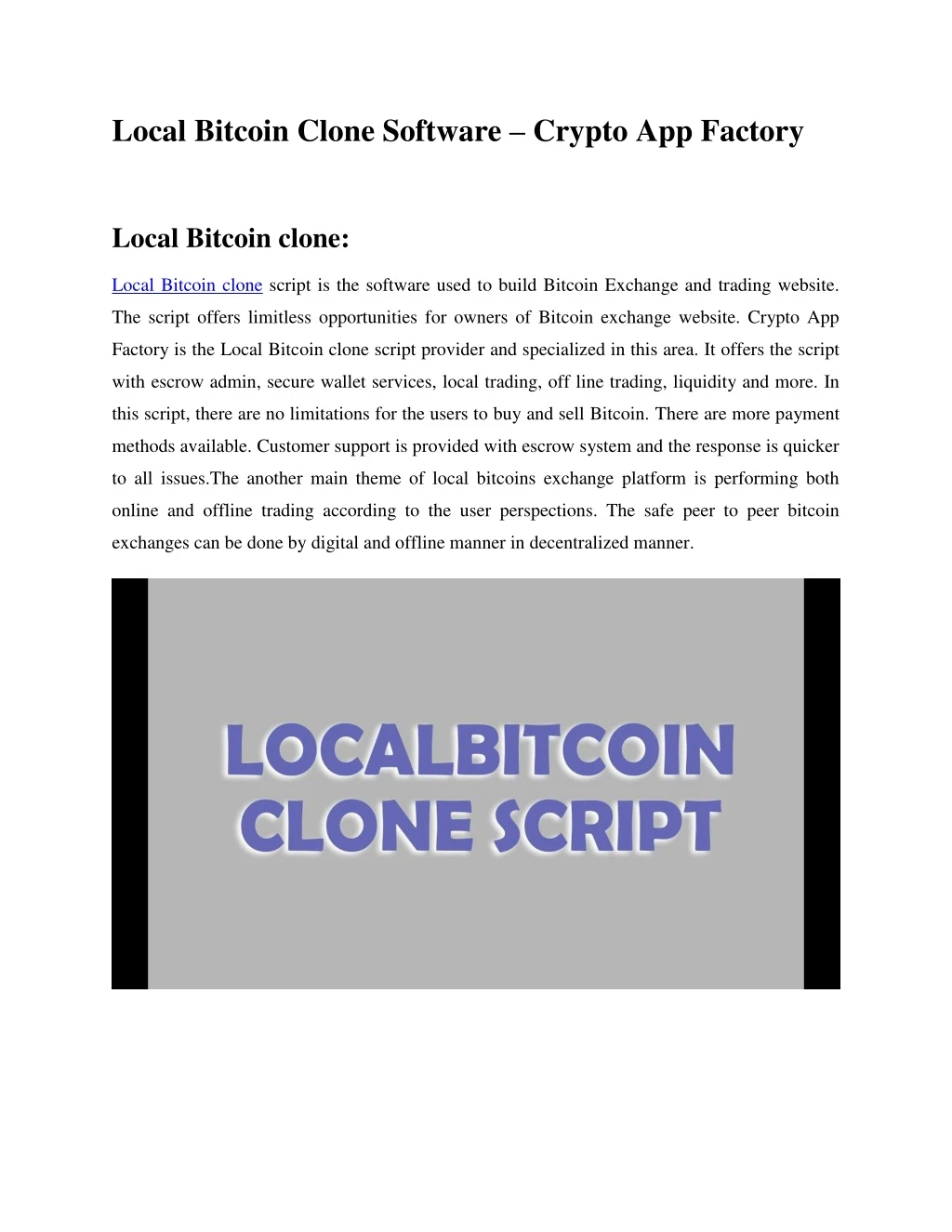 local bitcoin clone software crypto app factory
