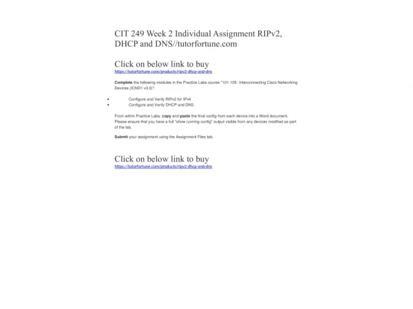 CIT 249 Week 2 Individual Assignment RIPv2, DHCP and DNS//tutorfortune.com