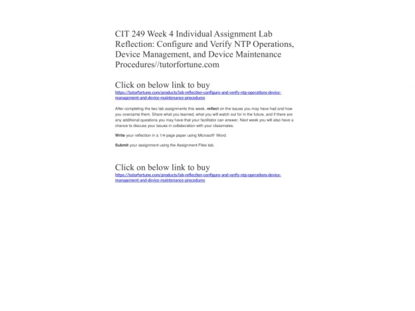 CIT 249 Week 4 Individual Assignment Lab Reflection: Configure and Verify NTP Operations, Device Management, and Device