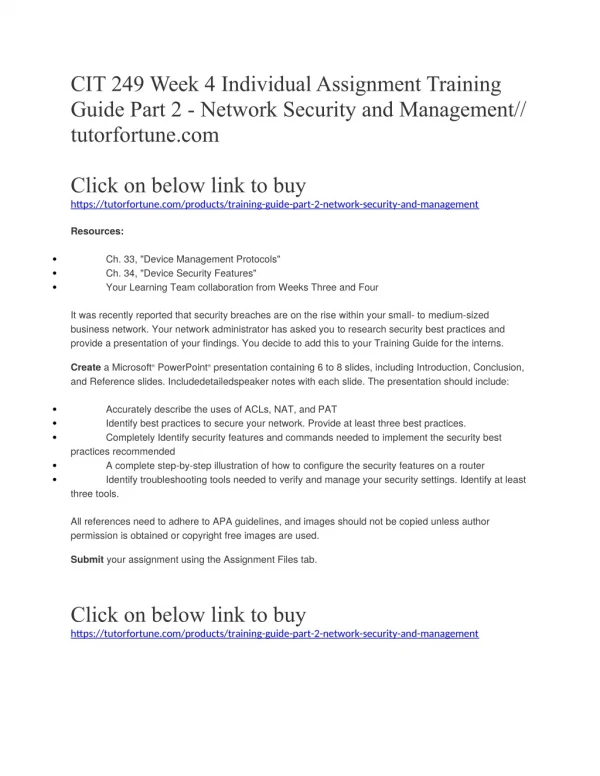 CIT 249 Week 4 Individual Assignment Training Guide Part 2 - Network Security and Management//tutorfortune.com