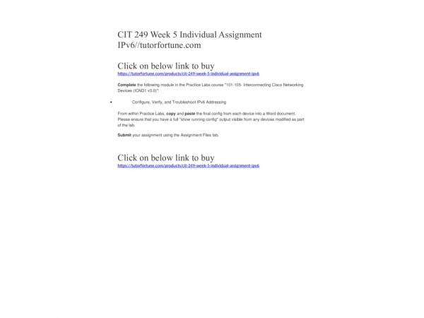 CIT 249 Week 5 Individual Assignment IPv6//tutorfortune.com