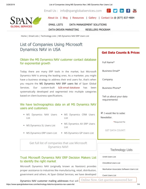 MS Dynamics NAV Customers Mailing List