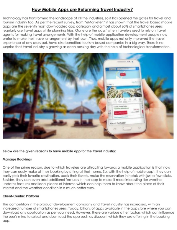How Mobile Apps are Reforming Travel Industry?