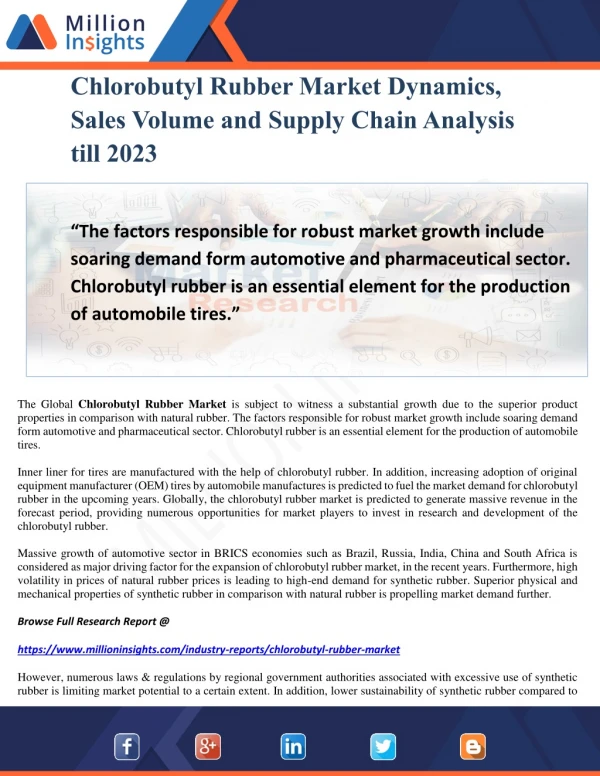 Chlorobutyl Rubber Market Dynamics, Sales Volume and Supply Chain Analysis till 2023