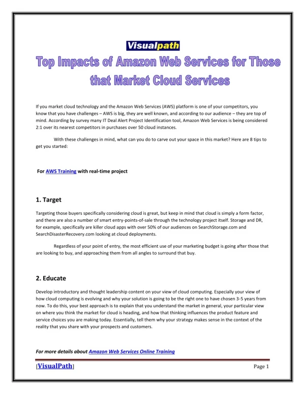 Top Impacts of Amazon Web Services for Those that Market Cloud Services
