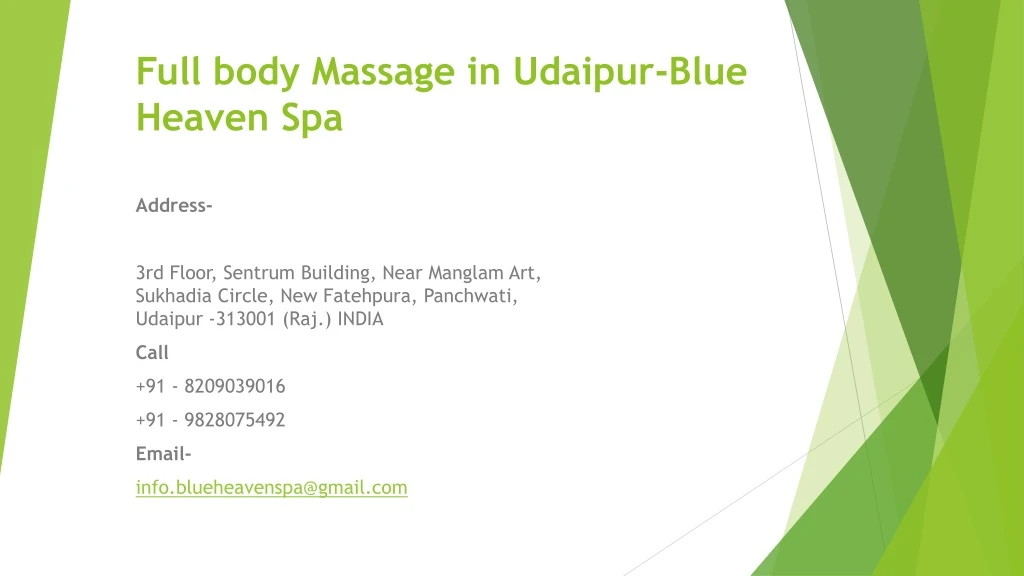 full body massage in udaipur blue heaven spa