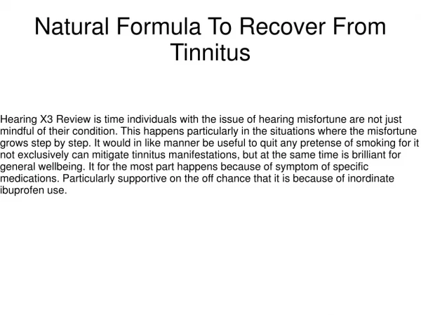 Natural Formula To Recover From Tinnitus