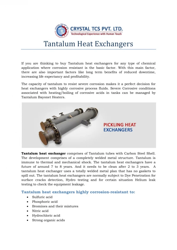 Tantalum Heat Exchangers