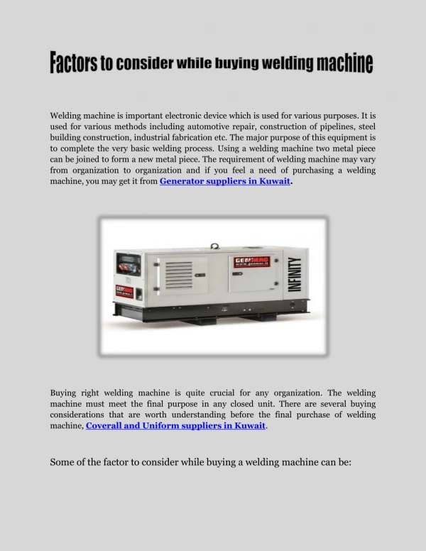 Factors to consider while buying welding machine