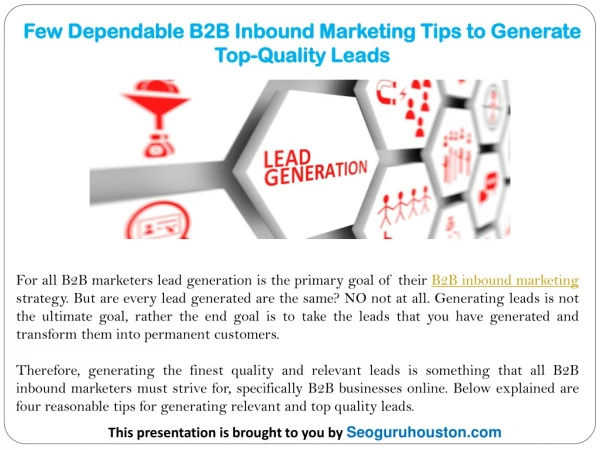 Few Dependable B2B Inbound Marketing Tips to Generate Top-Quality Leads