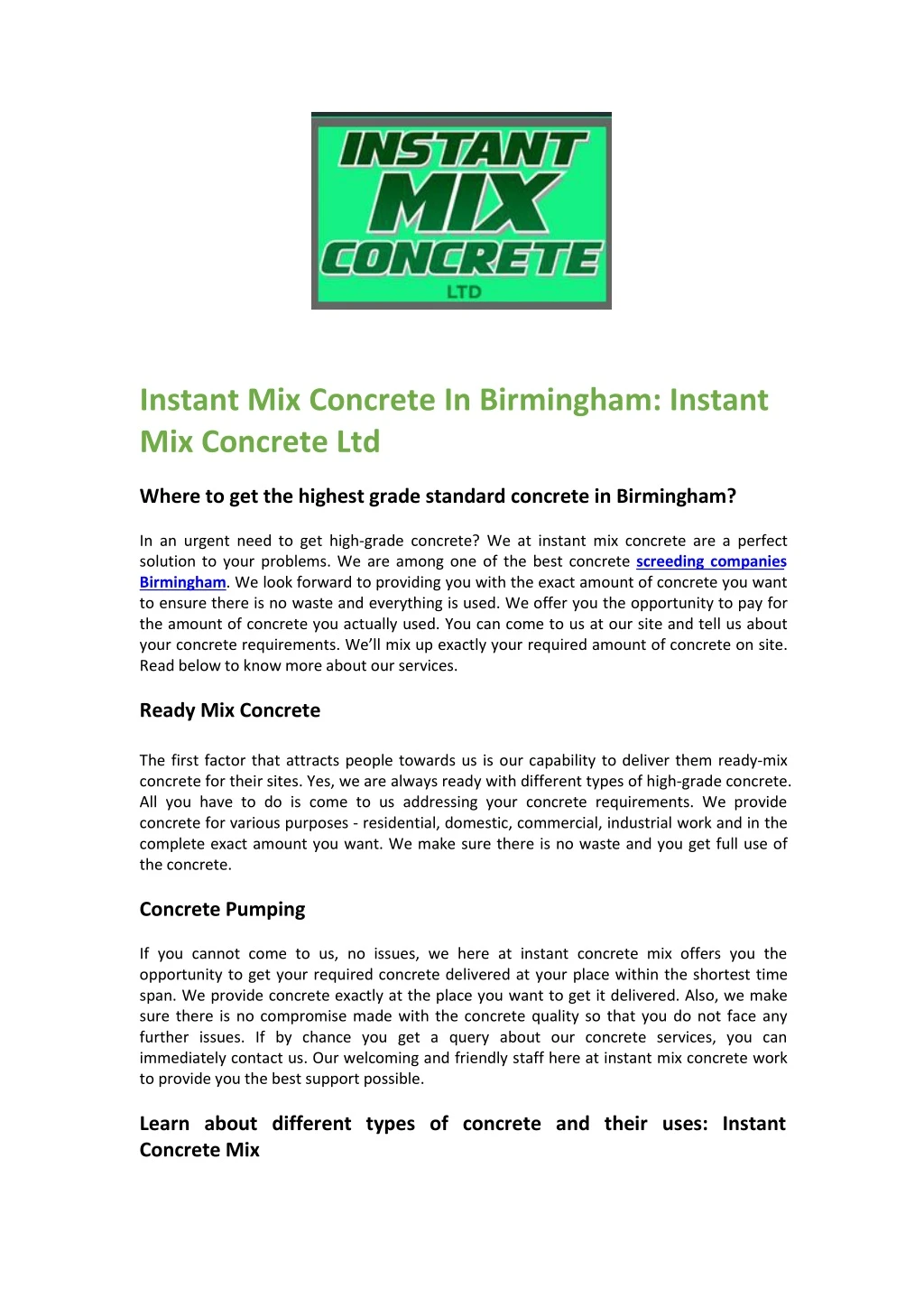 instant mix concrete in birmingham instant