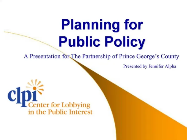 Planning for Public Policy