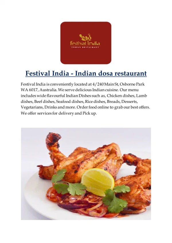 30% Off -Festival India-Osborne Park - Order Food Online